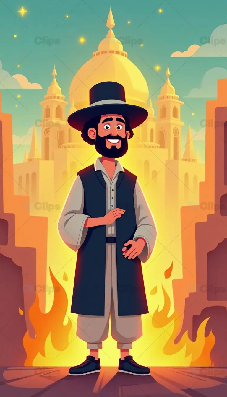 Cartoon Religious Figure in Front of Golden Dome
