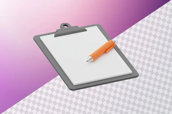 Clipboard with blank paper and orange pen