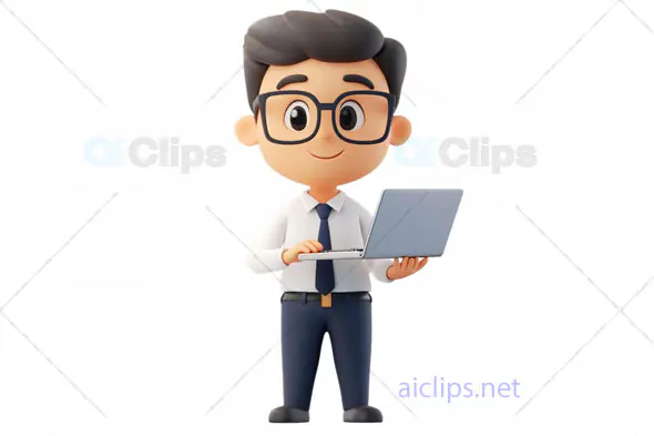 3D Male Business Avatar with Laptop