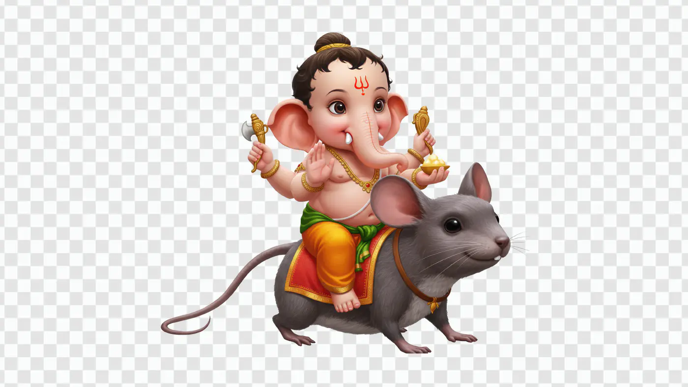 Baby Ganesha Riding Mouse Companion PNG Clipart