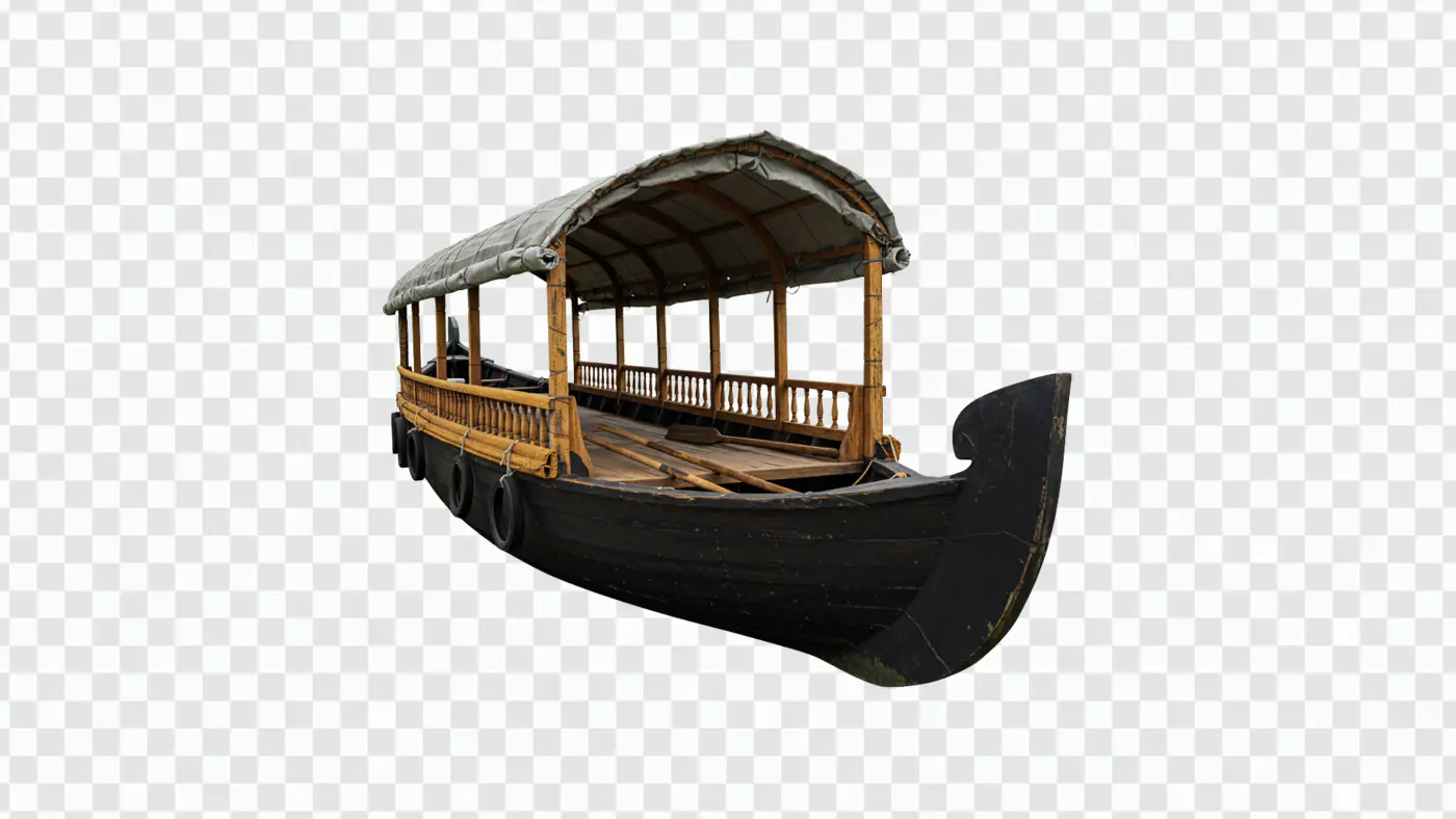Traditional Wooden Houseboat with Canopy PNG Clipart