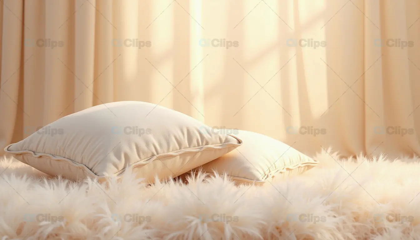 Cozy Beige Pillows on Fluffy Carpet