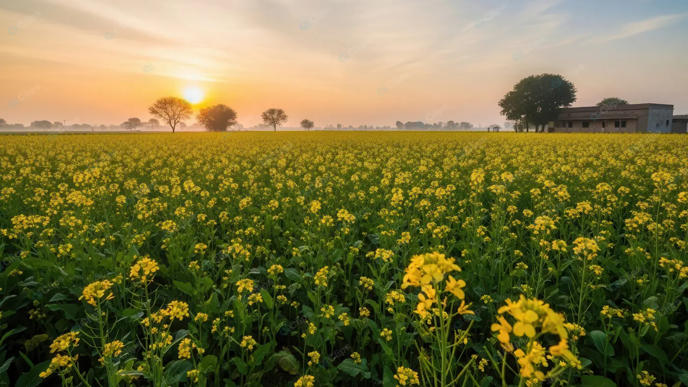 Vibrant Mustard Farm at Dawn