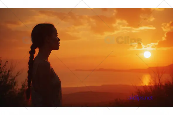 Silhouette of Woman at Sunset