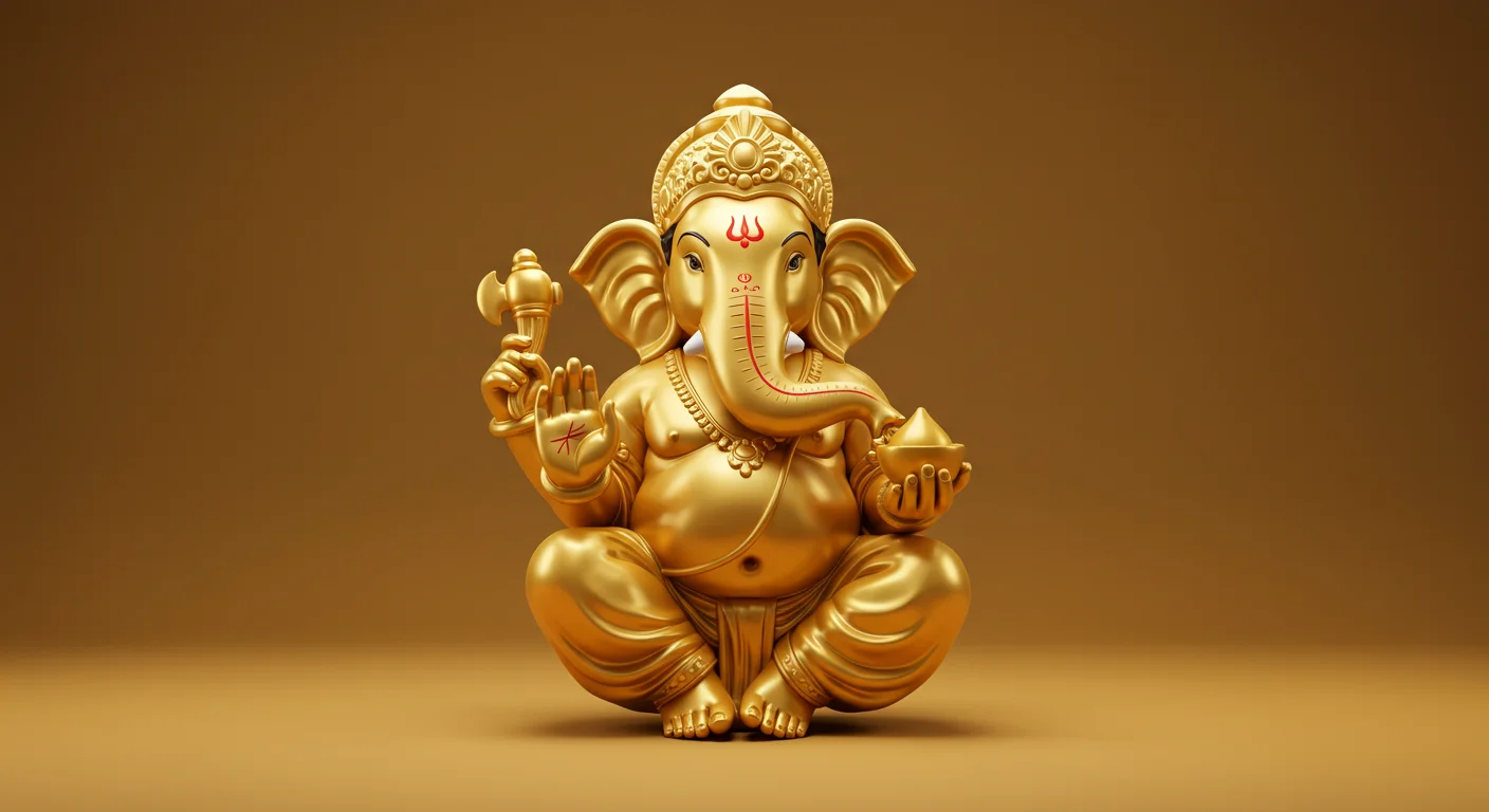 Golden Ganesha Idol with Deep Orange Gradient – Ideal for Devotional Creatives