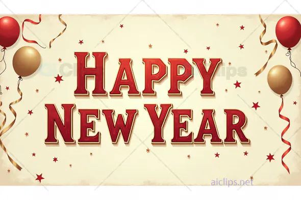 Happy New Year with Festive Balloons and Streamers