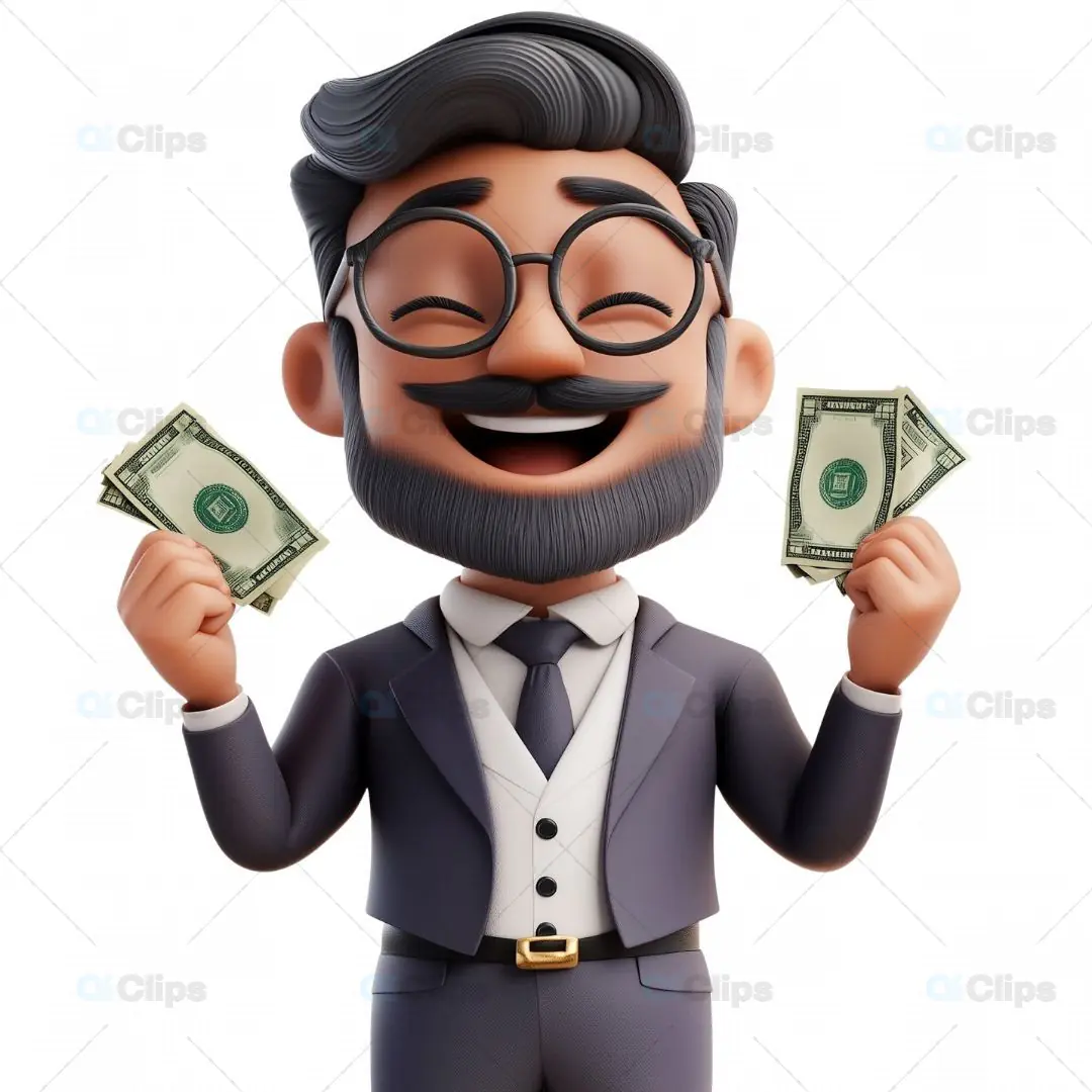 Happy Businessman 3D Avatar with Cash