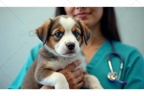 Veterinarian Holding Adorable Puppy