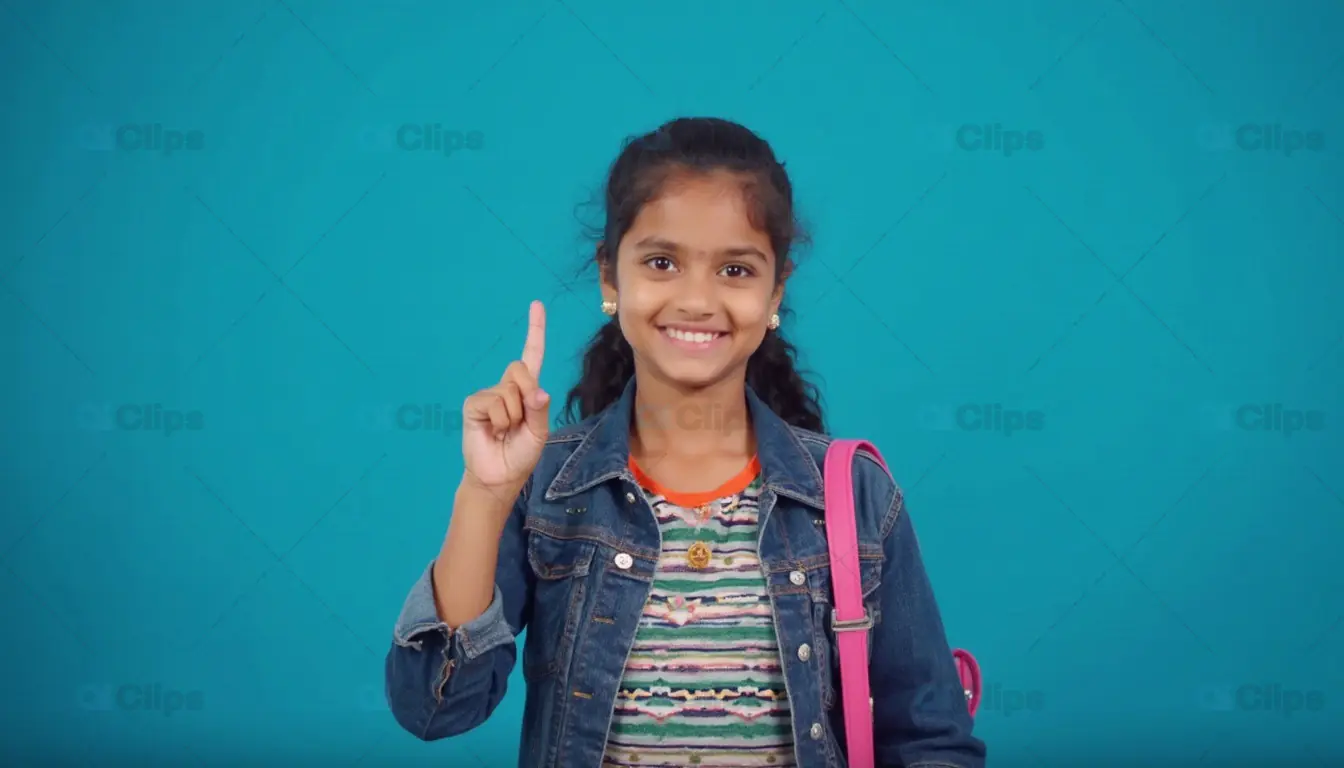 Smiling School Girl Pointing Up