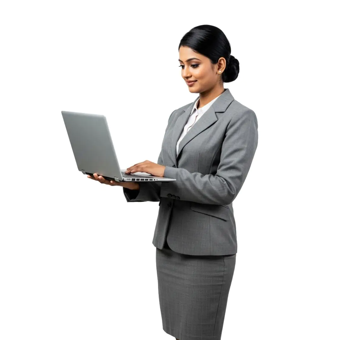Indian Businesswoman Laptop Professional Attire PNG