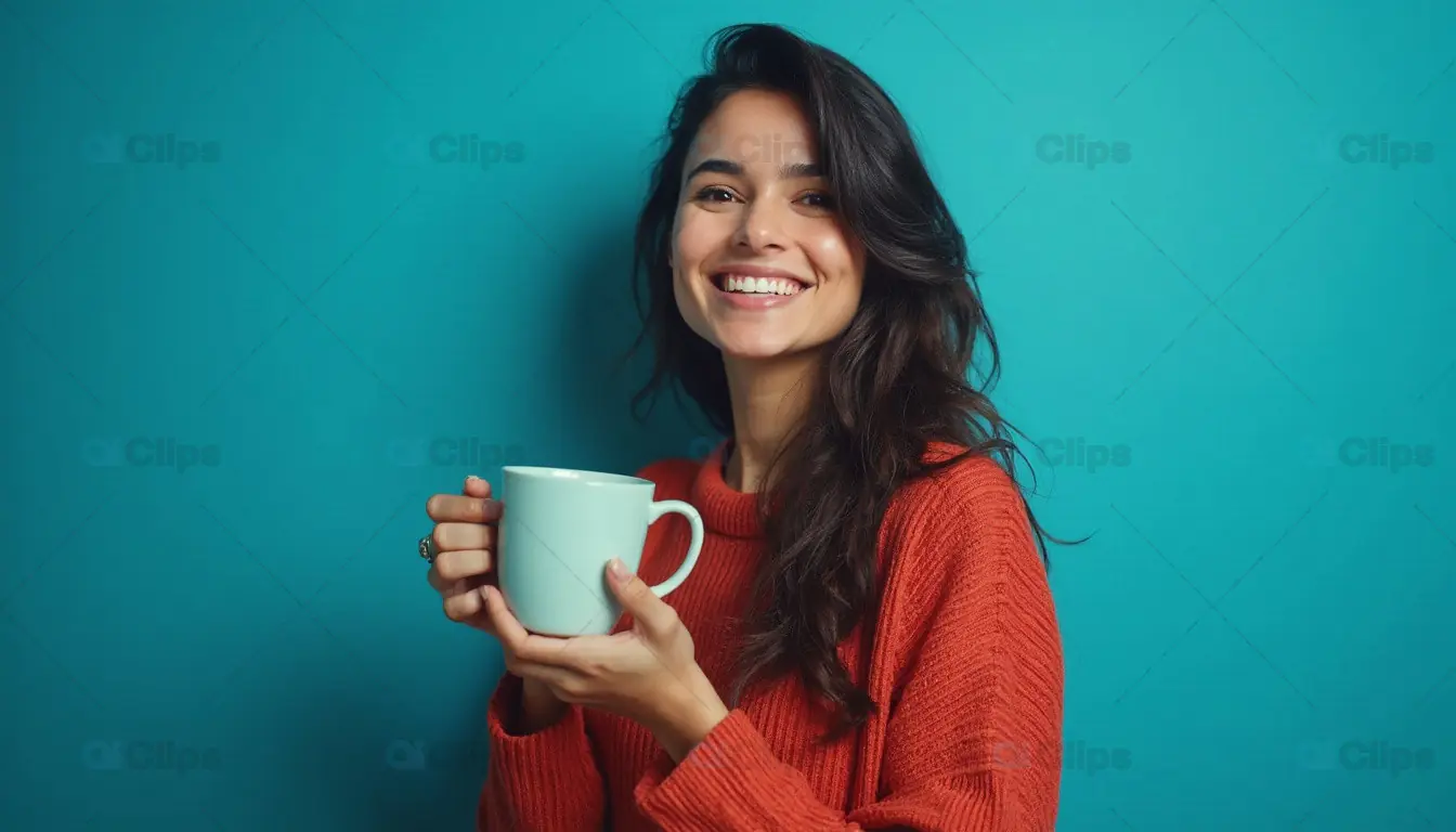 Smiling Woman Holding Coffee Mug