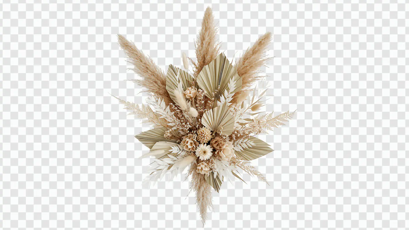 Bohemian Dried Palm and Pampas Grass Bouquet PNG