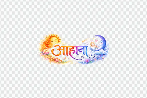 Dreamy Aahana Hindi Calligraphy Sun Moon Clipart PNG