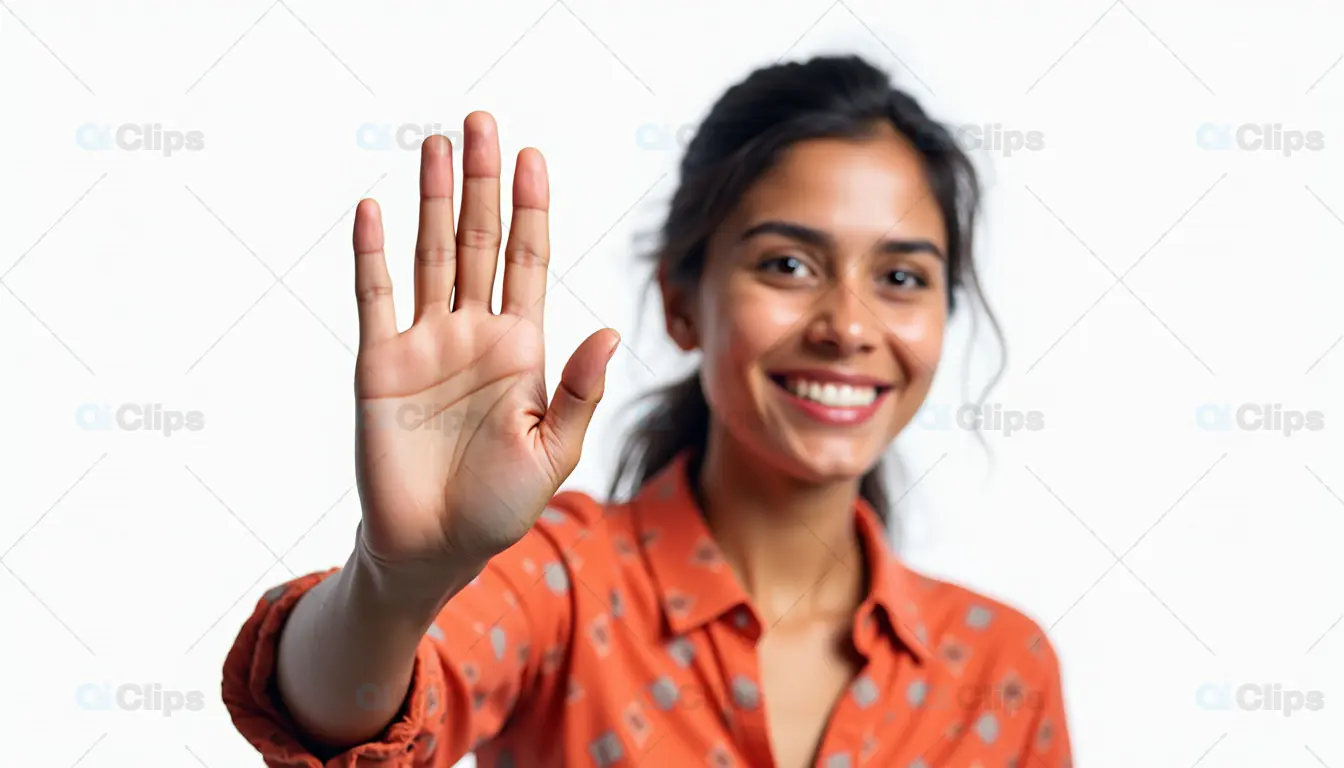 Smiling Woman Waving Hand