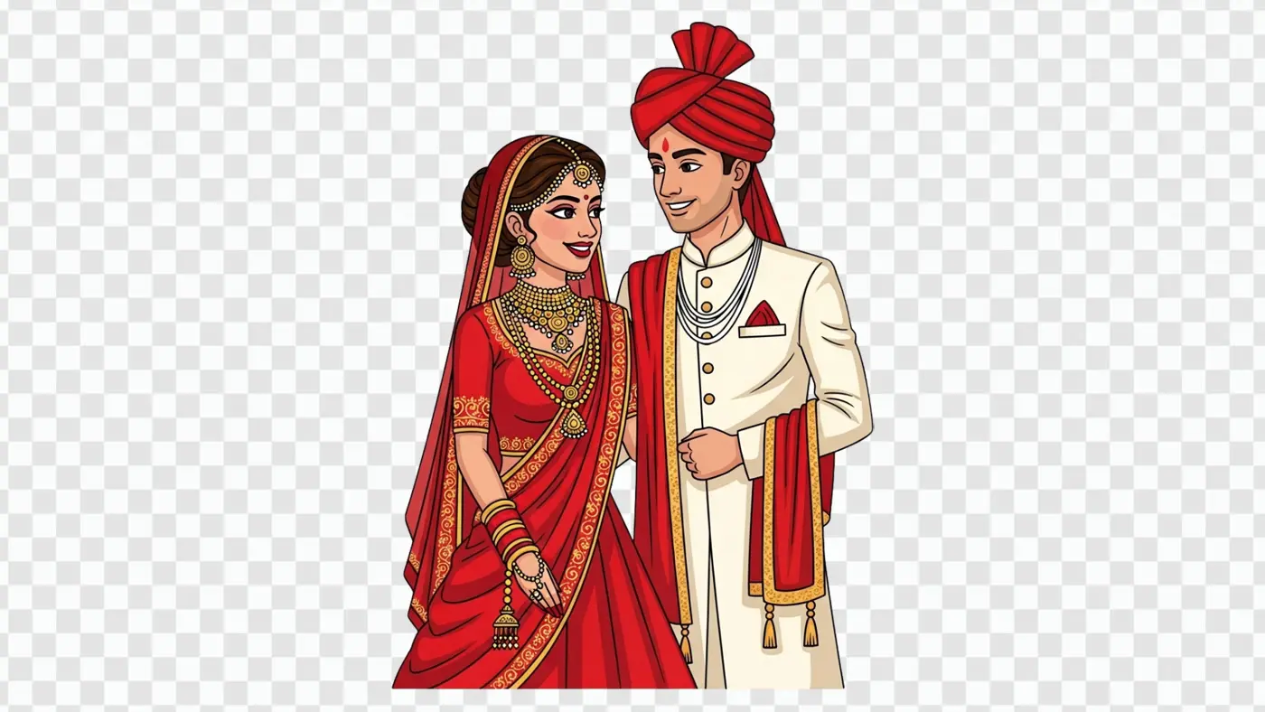 Beautiful Indian Bride and Groom in Wedding Attire Clipart PNG
