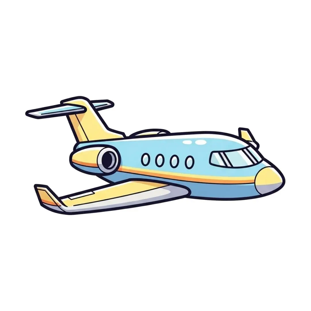 Light Blue and Yellow Cartoon Private Jet PNG Clipart