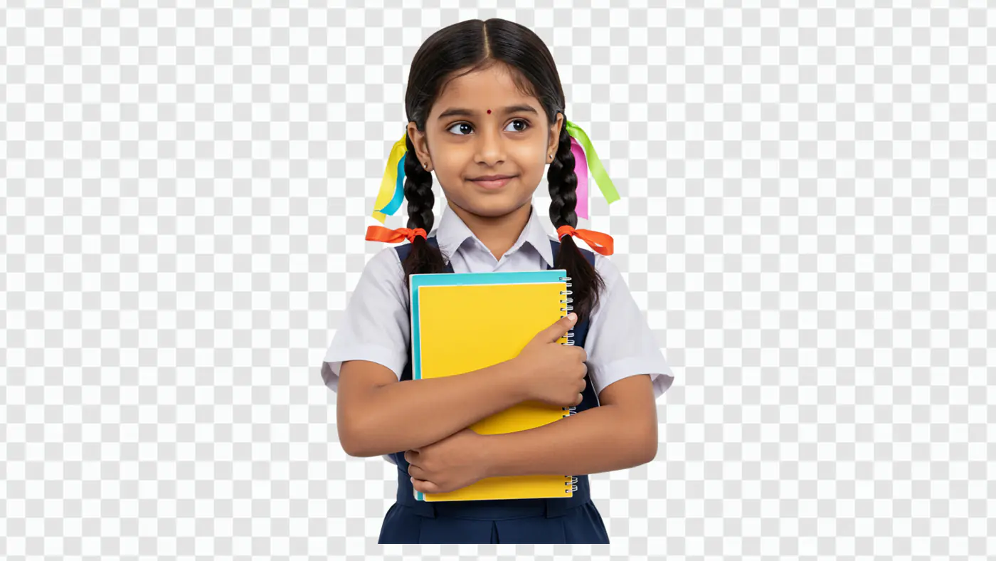 Cheerful Indian Schoolgirl with Notebooks PNG Clipart
