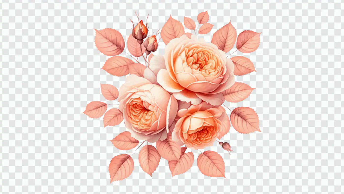 Blush Peony Bouquet with Coral Leaves PNG