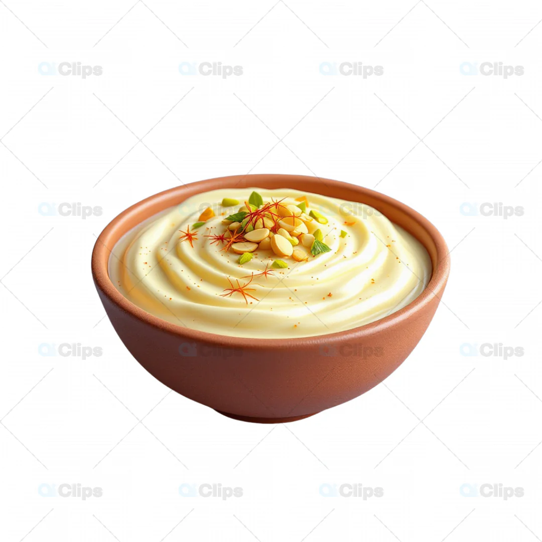 3D Creamy Dessert Bowl with Seeds and Garnish