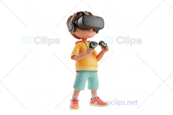 3D Boy Avatar Playing VR Games