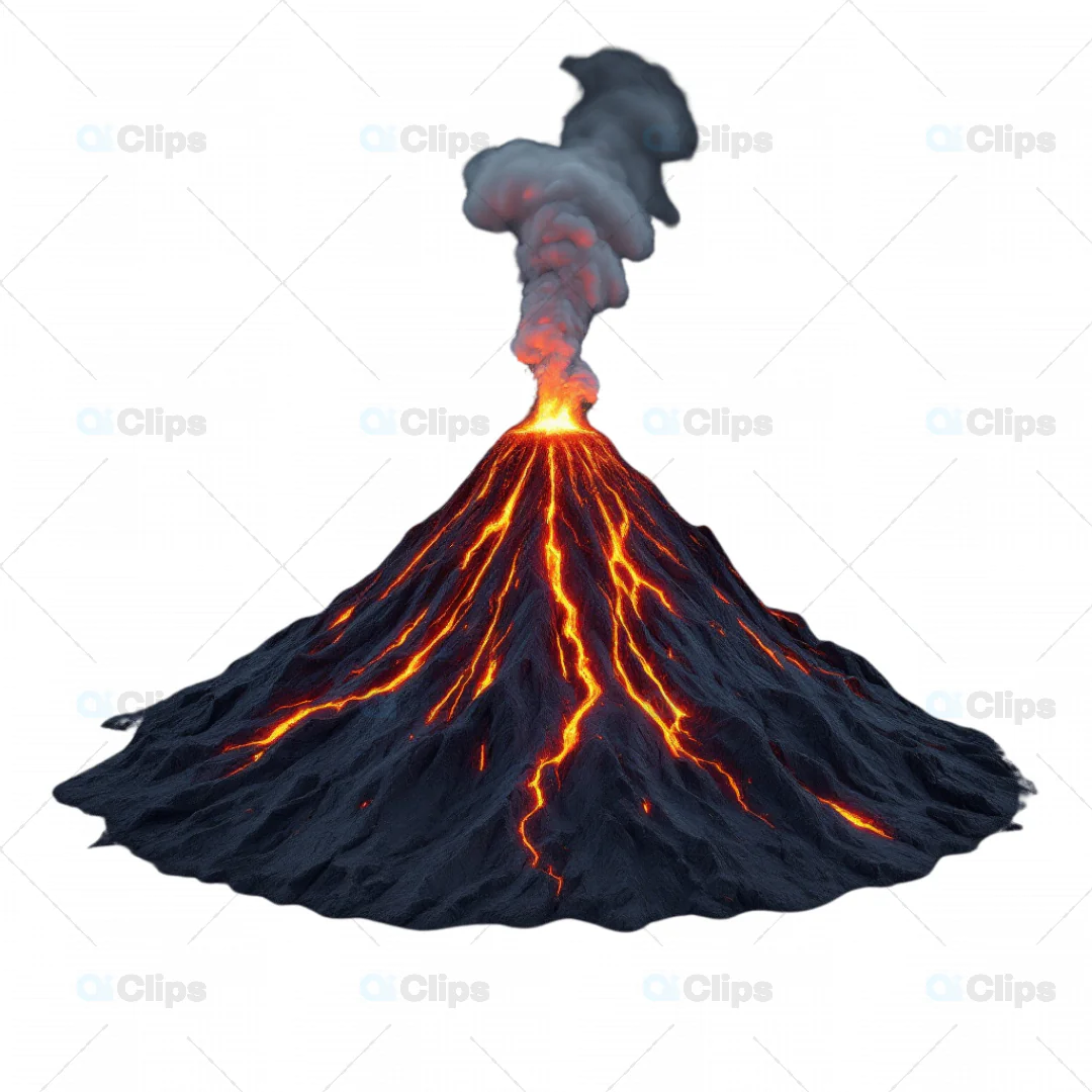 3D Active Volcano with Eruption and Lava Flow