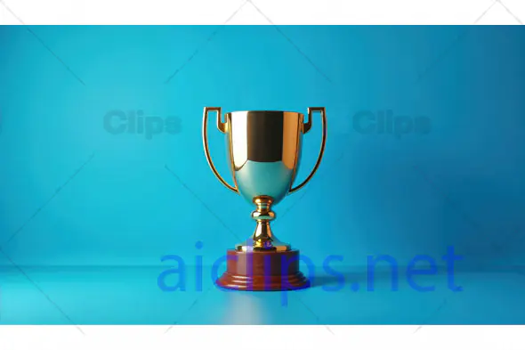Golden Trophy on Blue Background