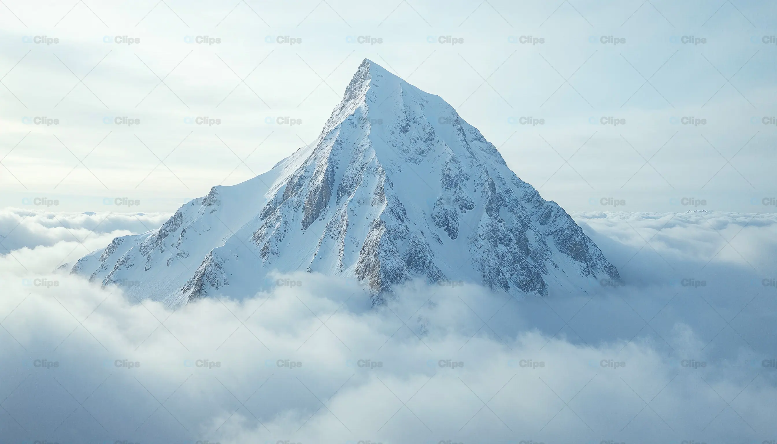 Snow-Covered Mountain Peak Above Clouds