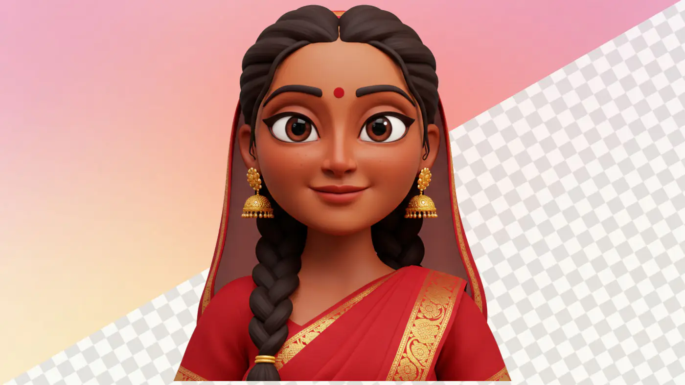 Smiling Indian woman 3D avatar wearing red saree