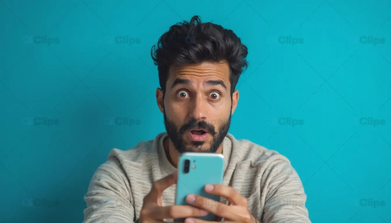 Shocked Man Holding Smartphone
