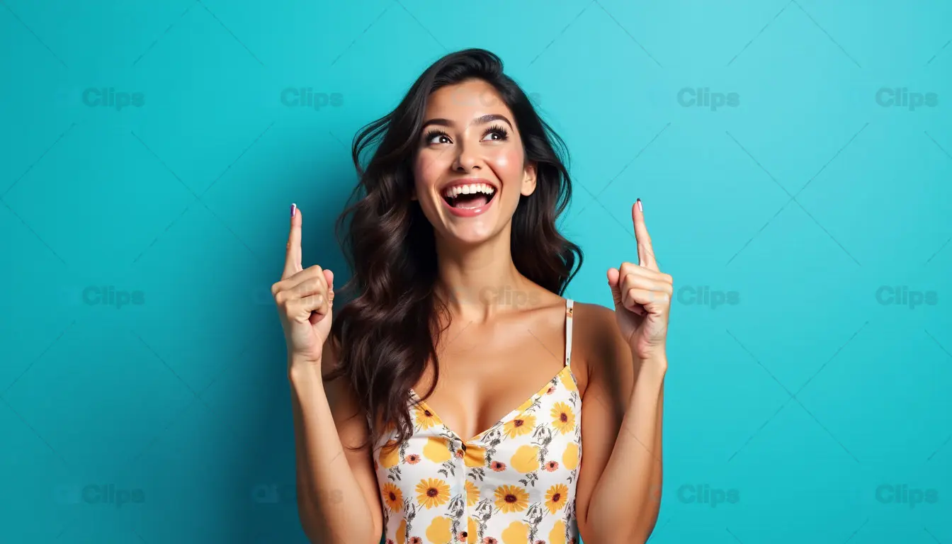 Excited Woman Pointing Upward 1