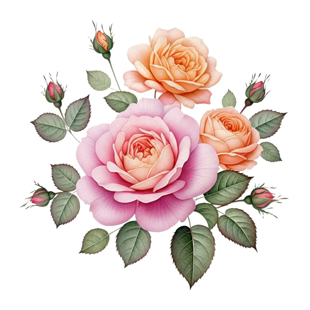 Romantic Peach and Pink Roses Bouquet PNG