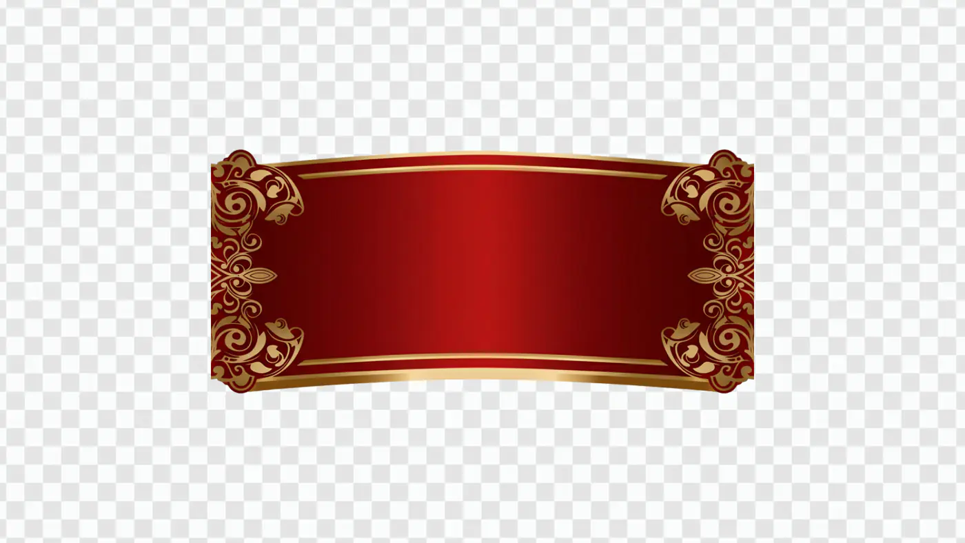 Curved Red Banner Ornate Gold Corners PNG