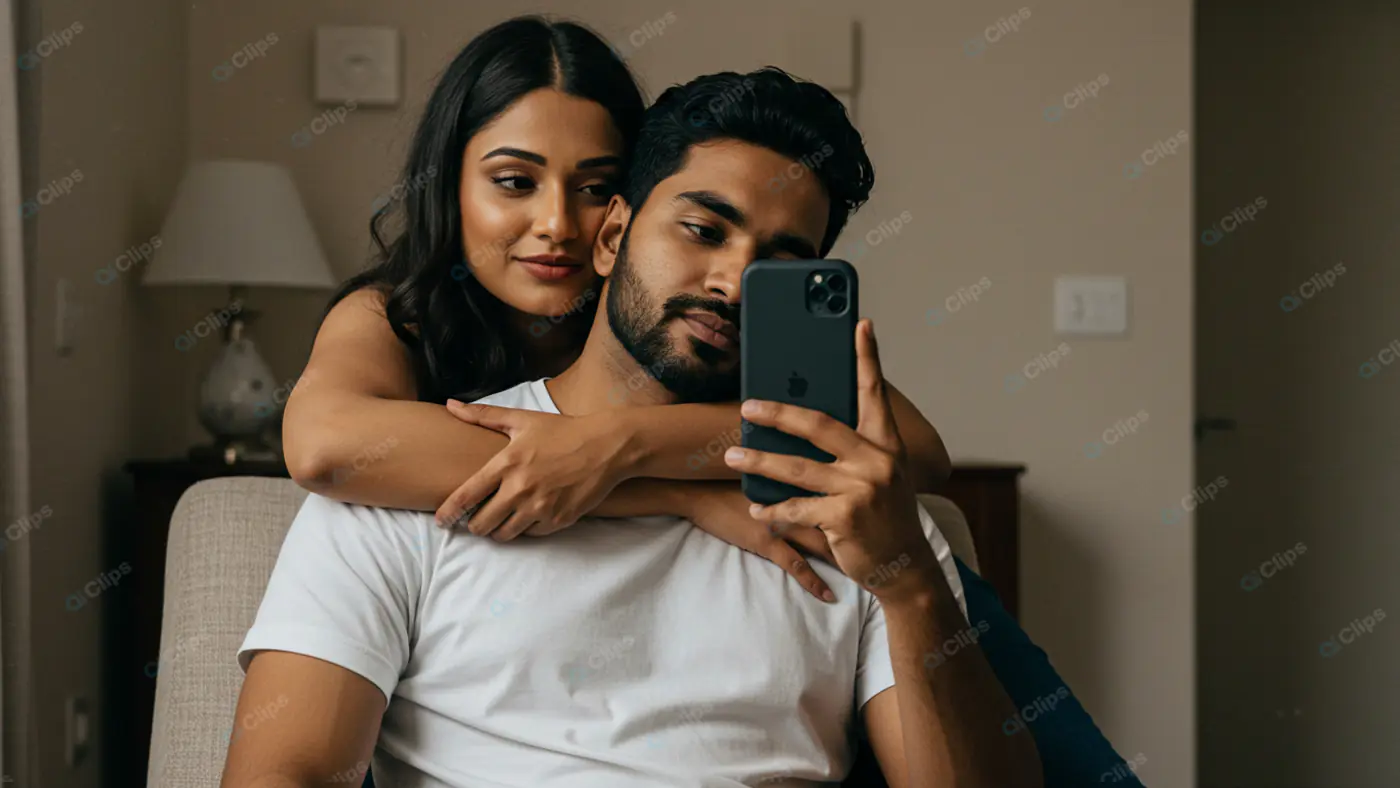 Cozy Couple's Smartphone Moment