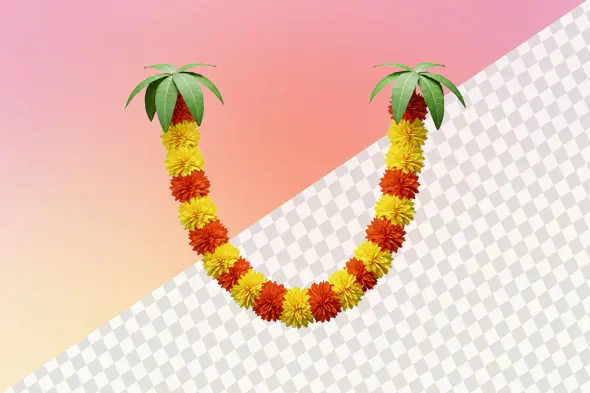 Colorful floral garland with palm leaves on ends
