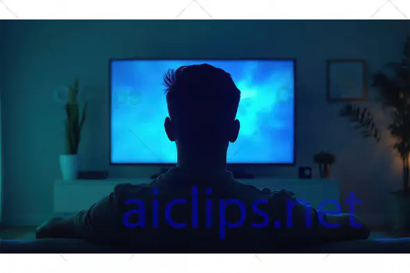 Man Watching TV Screen in Dark Room