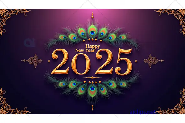 Happy New Year 2025 with Elegant Peacock Feather Motif