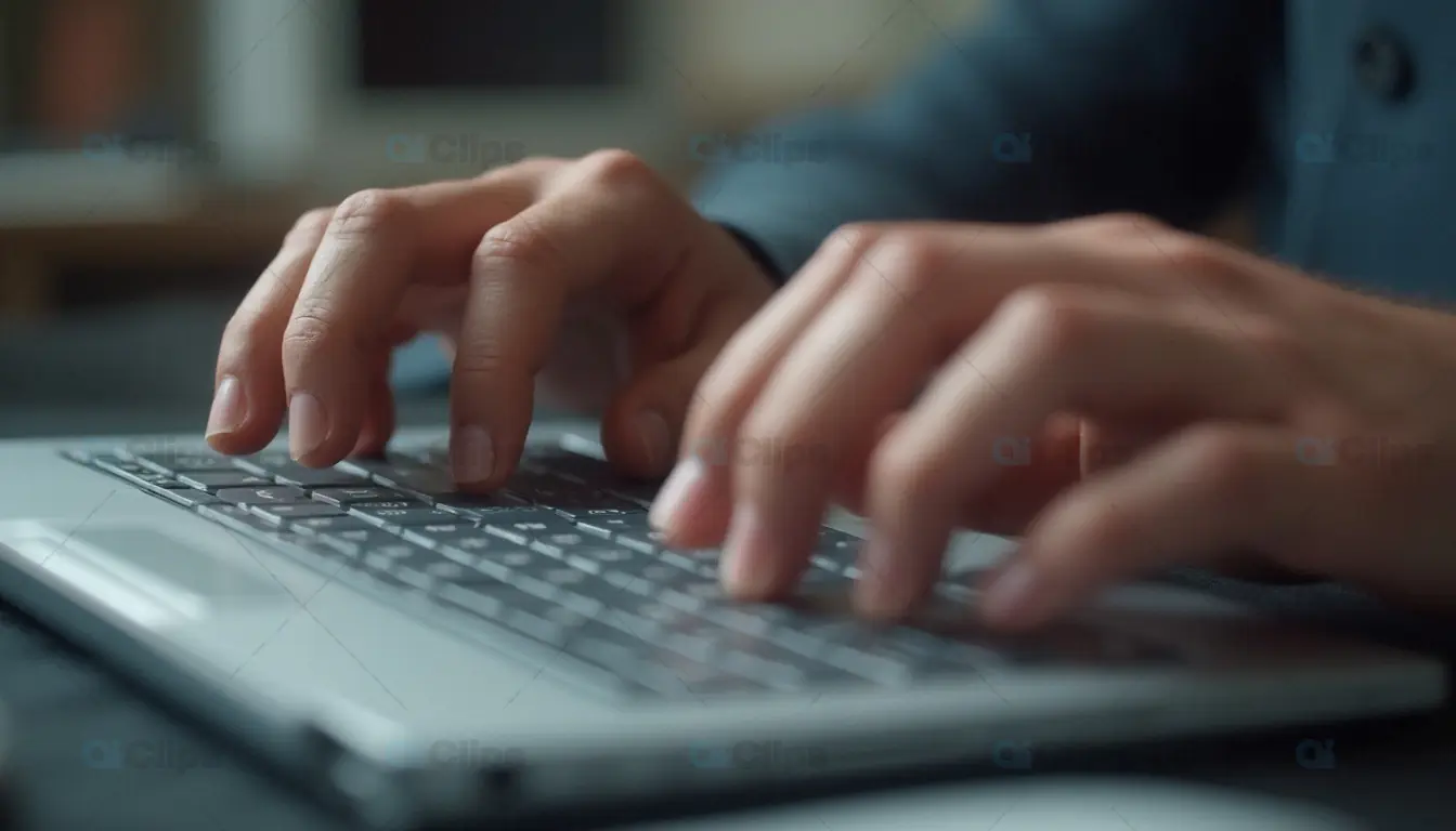 Typing on Laptop Keyboard Close-Up