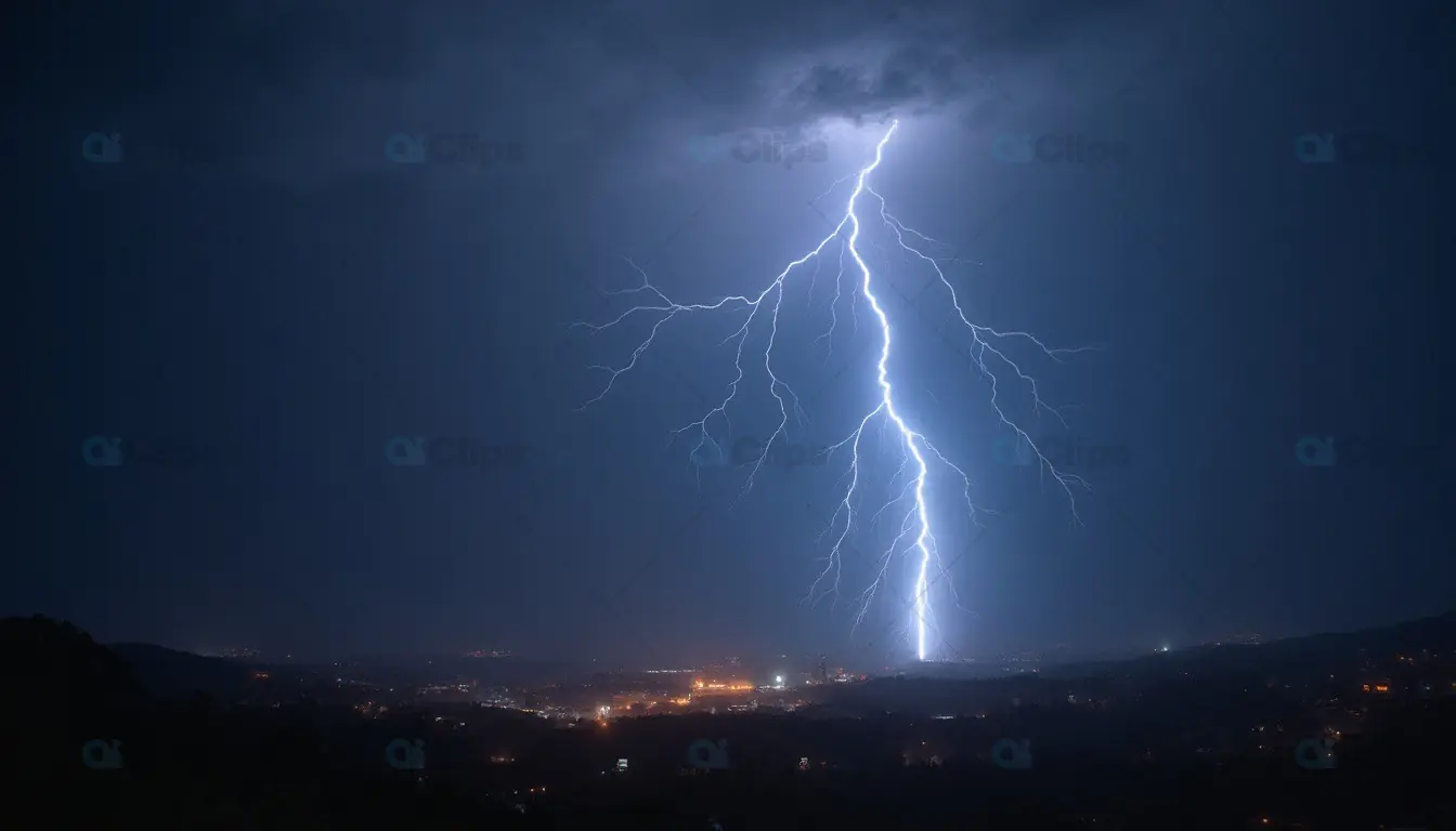 Lightning Strike Over Cityscape