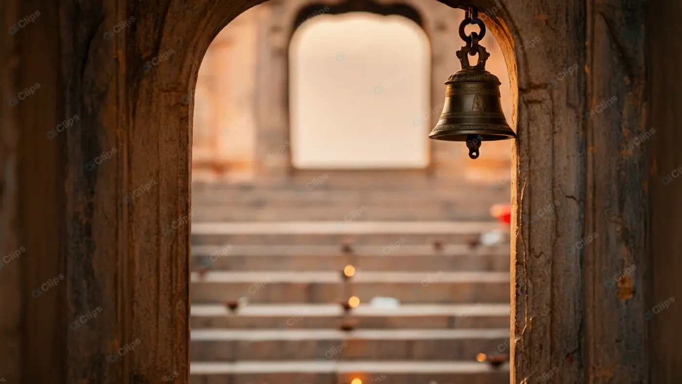 Ancient Bell in Stone Archway