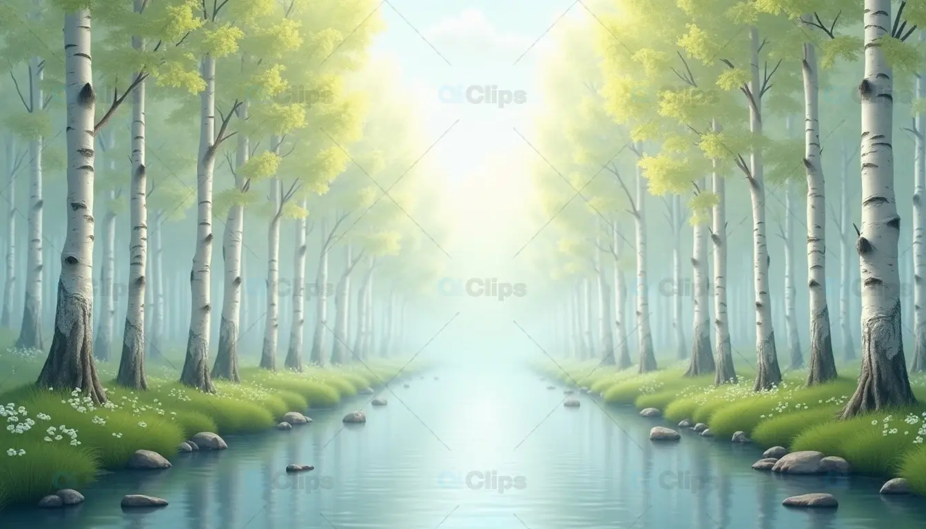 Tranquil Forest Stream with Birch Trees