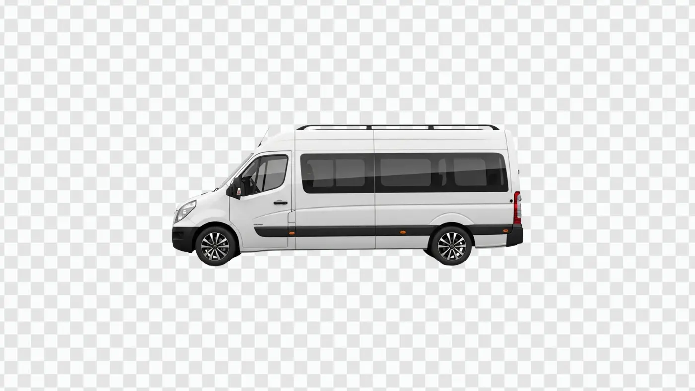 White Commercial Passenger Minivan with Roof Rack PNG
