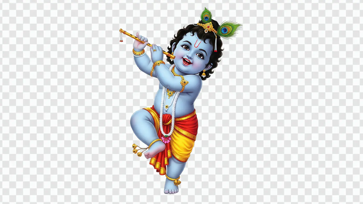 Cheerful Krishna Playing Flute Hindu Deity PNG