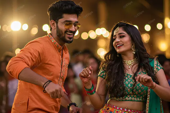 Festive Dance: Indian Couple in Traditional Attire