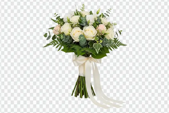 Classic Bridal Rose and Eucalyptus Bouquet PNG Clipart