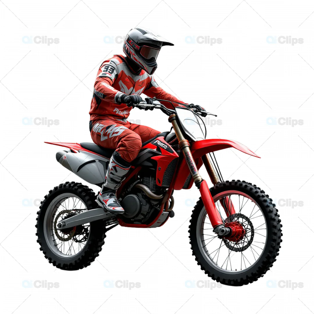 3D Motocross Rider on Red Dirt Bike in Action Pose