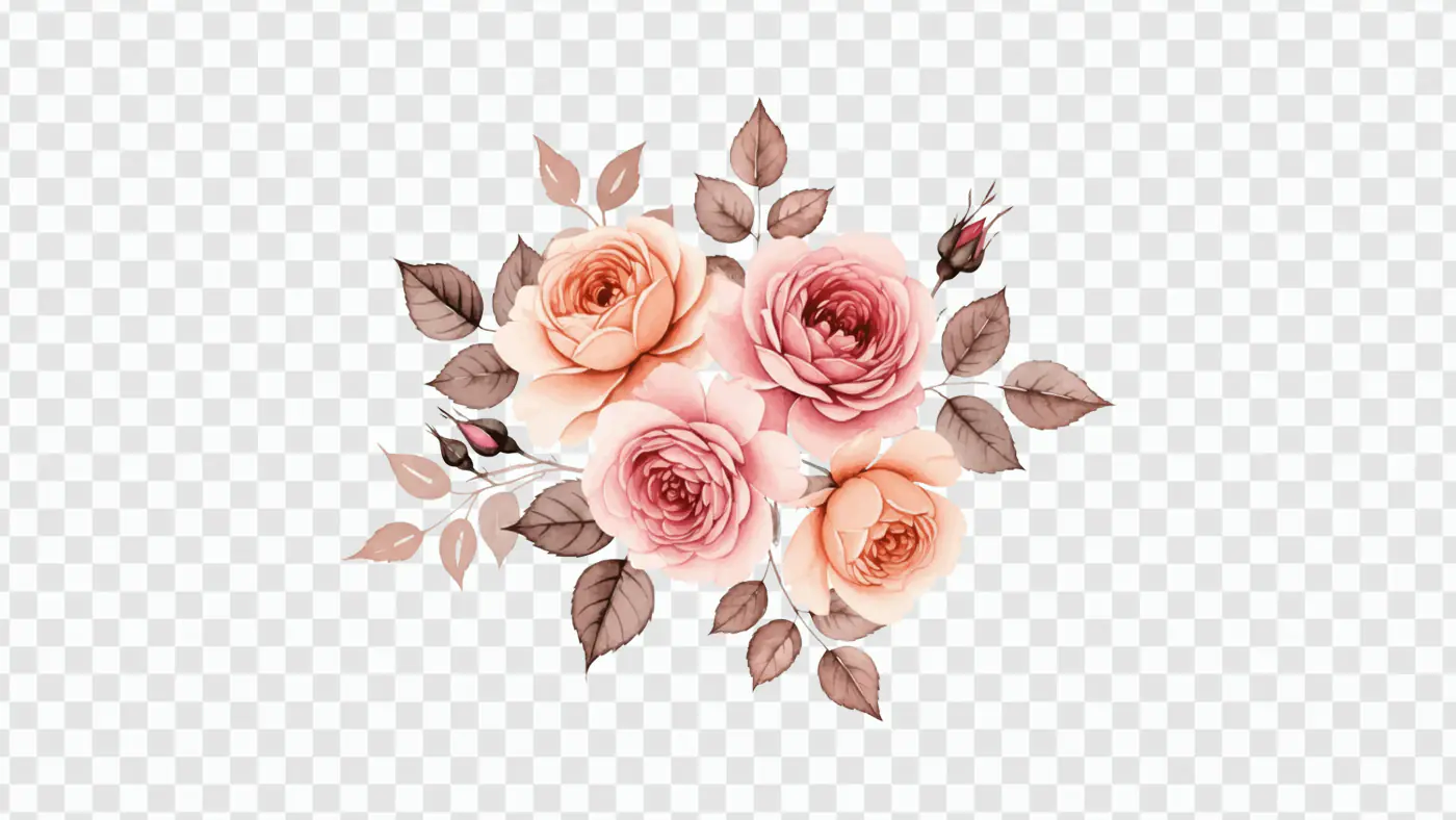Blush Pink Roses Watercolor Floral Bouquet PNG