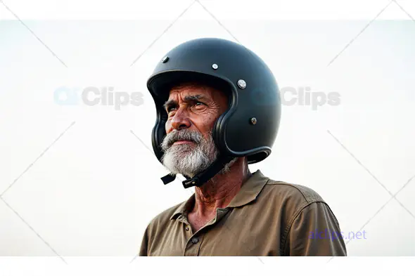 Elderly Man in Helmet Looking Forward