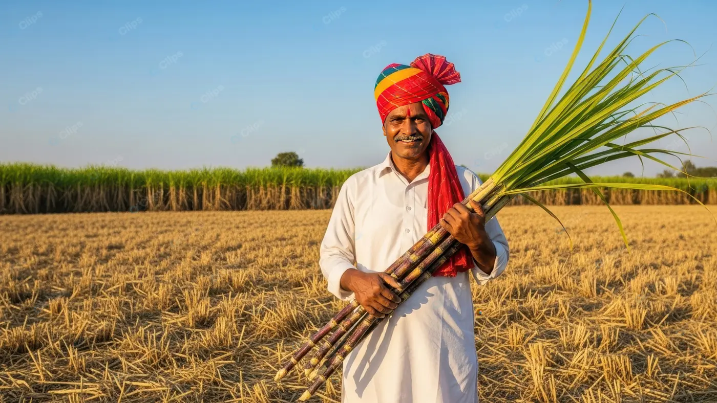 Indian Farmer Holding Sugarcane Crop