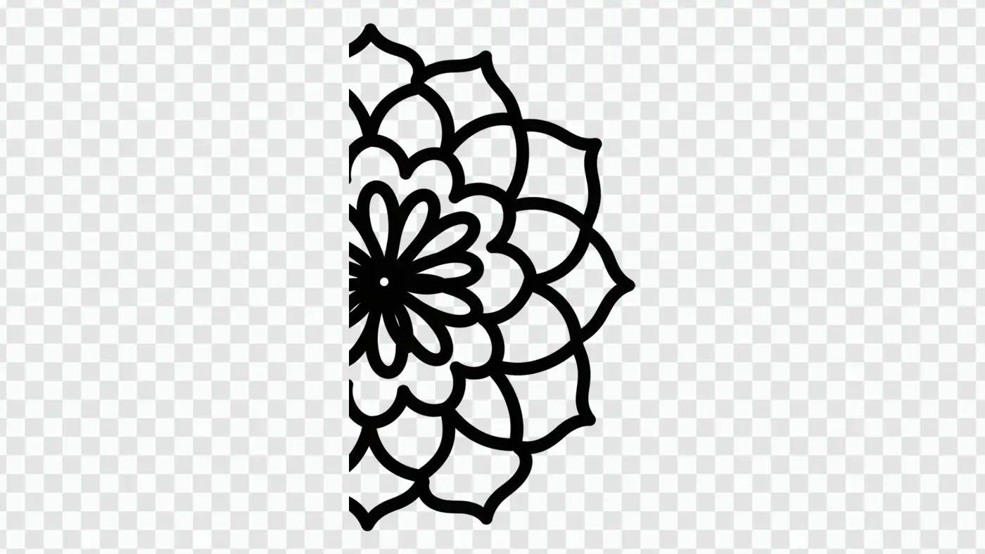 Elegant Black Floral Half Mandala Line Art Clipart