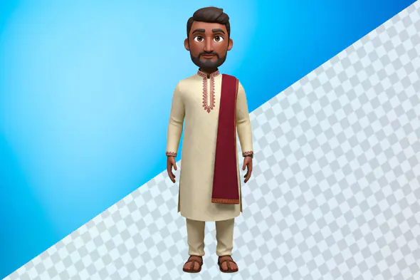 3D avatar Indian man cream kurta maroon stole